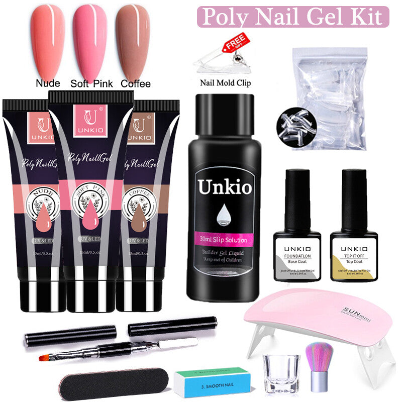15ml Poly Nail Gel Kit 12in1 Nail Art Set Led Lamp Gel Varnish Quick Extension