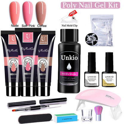 15ml Poly Nail Gel Kit 12in1 Nail Art Set Led Lamp Gel Varnish Quick Extension