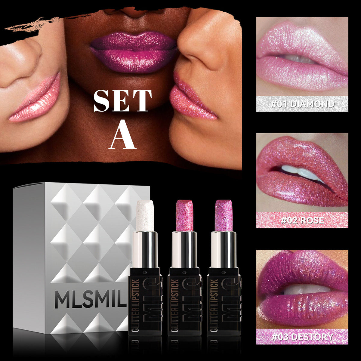 6 Colors Glitter Pearl Lipstick for Women Metallic diamond Long Lasting