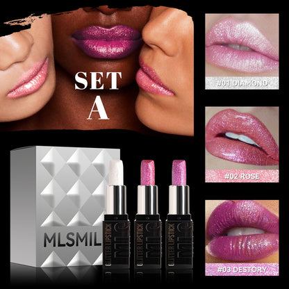 6 Colors Glitter Pearl Lipstick for Women Metallic diamond Long Lasting