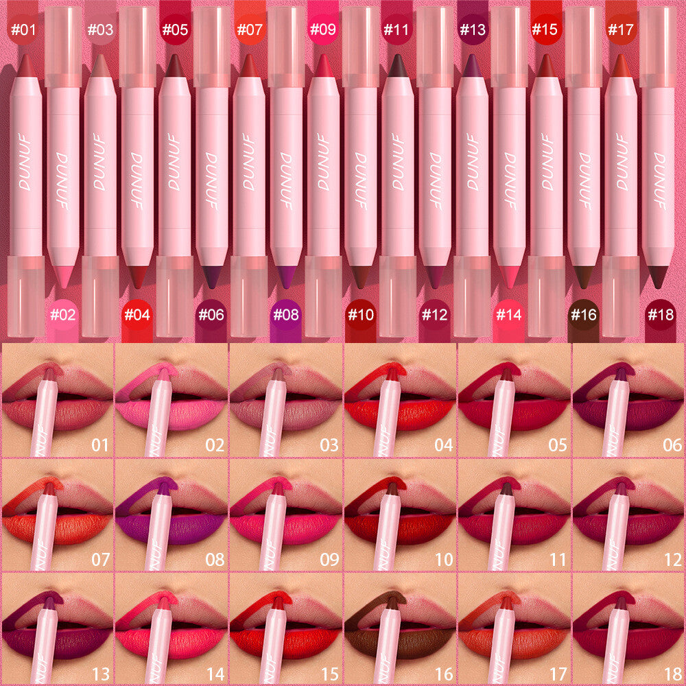 18-Color Matte Lip Pencil Gloss - Waterproof Long Lasting Smudge Proof Non-Stick