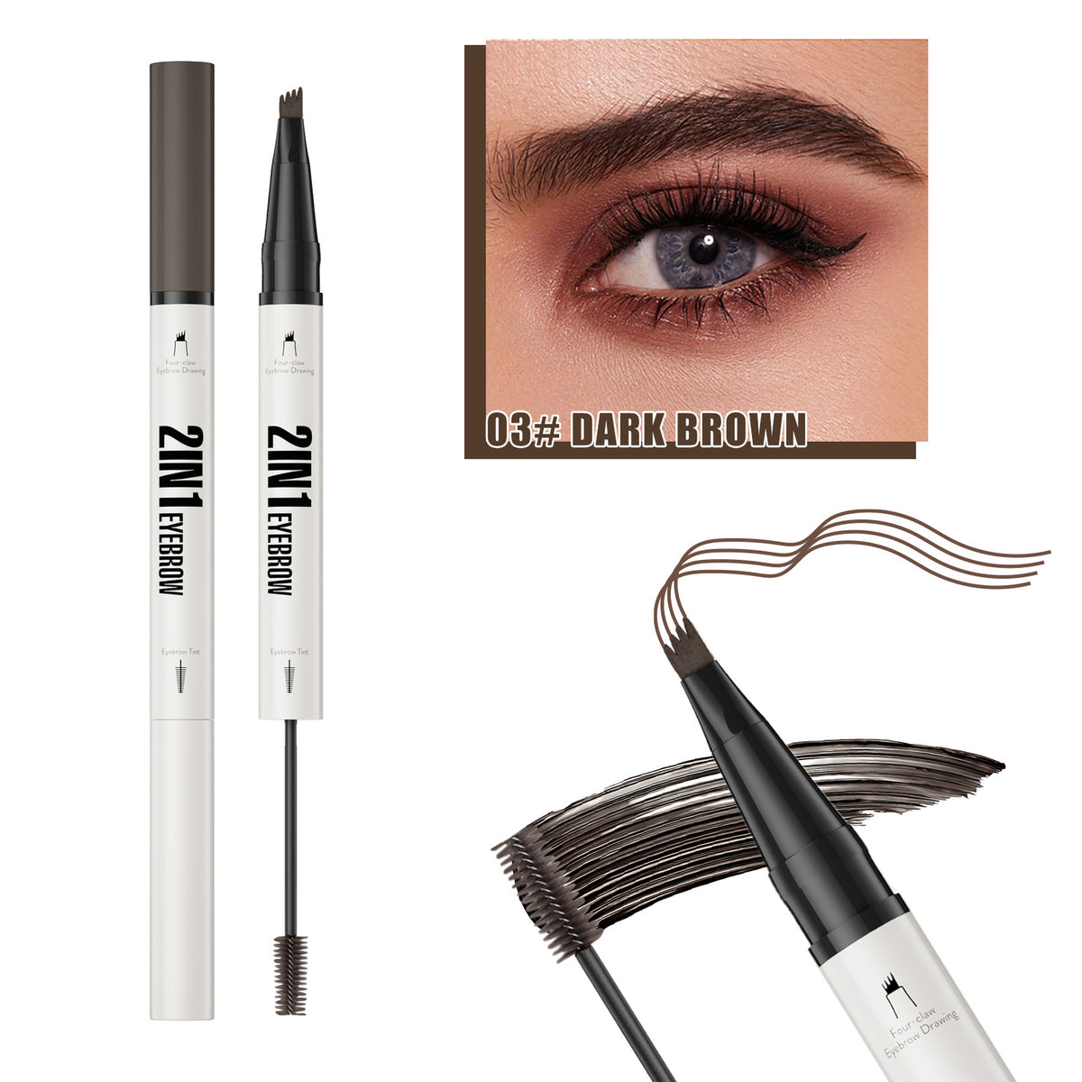 Fork Tip Liquid Eyebrow Liner - Waterproof, Sweatproof, Natural Hair Strokes