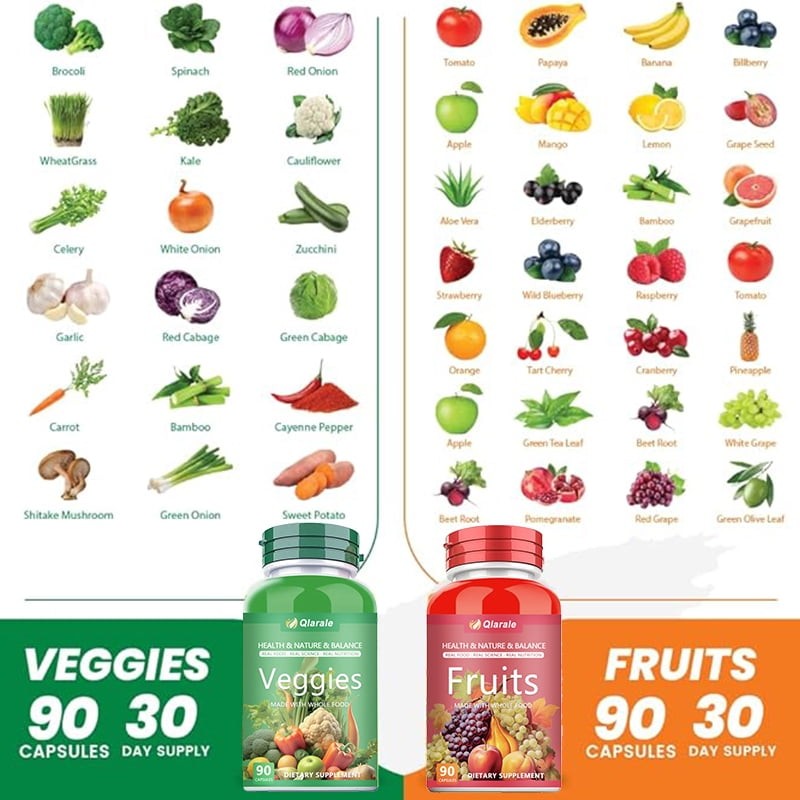 Sinpuyle Whole Food Fruits&Veggies Supplement combination-2 Bottles(90 Capsules)
