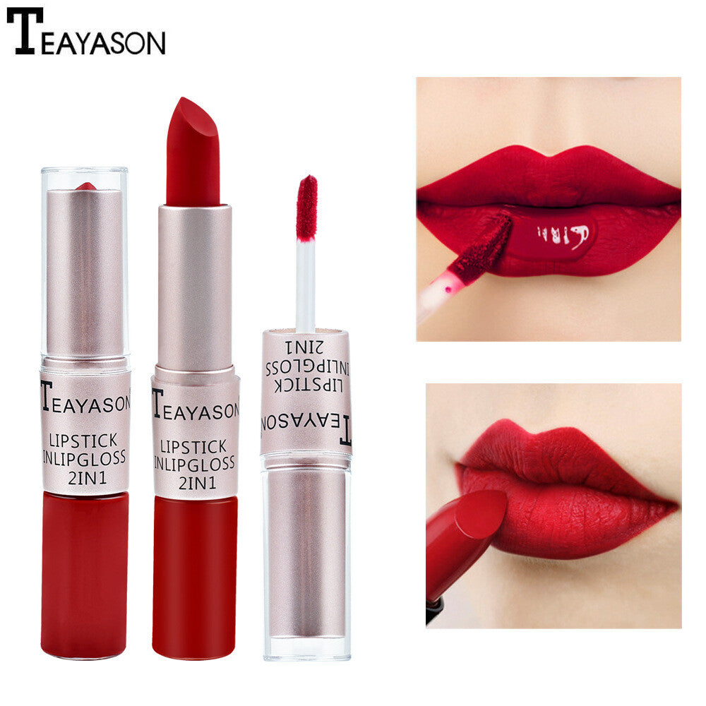2-in-1 Lipstick & Lip Gloss Matte & Glossy Double Ended Waterproof Long Lasting