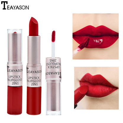 2-in-1 Lipstick & Lip Gloss Matte & Glossy Double Ended Waterproof Long Lasting