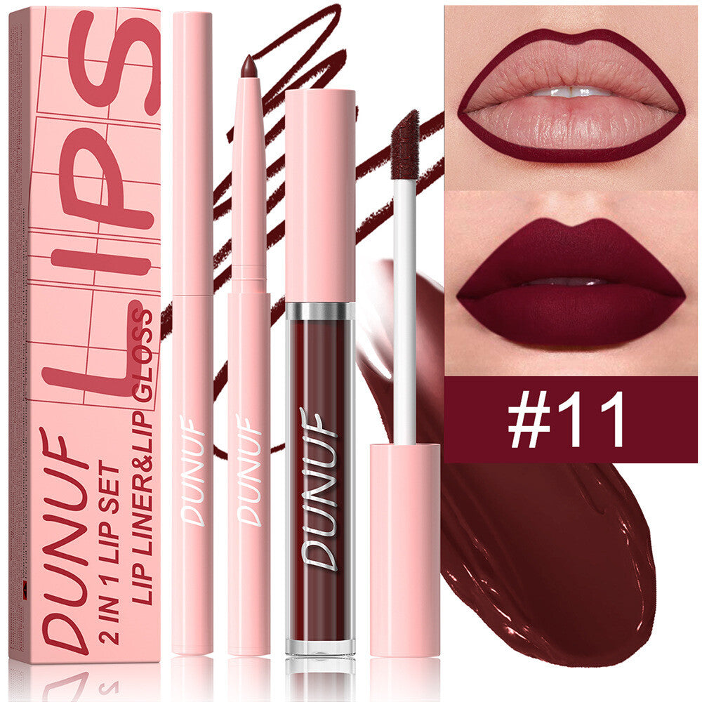 2-in-1 Lip Liner & Lipstick – Velvet Matte, Waterproof, Long Lasting Lip Gloss