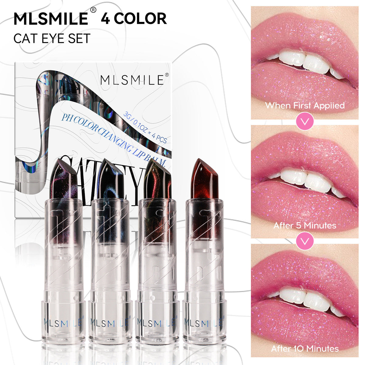 4PCS/set Glitter Lipstick Color Changing Cat Eye Metallic Shine Long Lasting