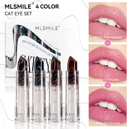 4PCS/set Glitter Lipstick Color Changing Cat Eye Metallic Shine Long Lasting