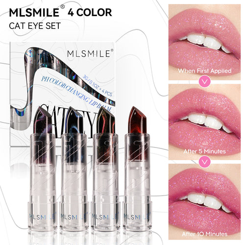 4PCS/set Glitter Lipstick Color Changing Cat Eye Metallic Shine Long Lasting