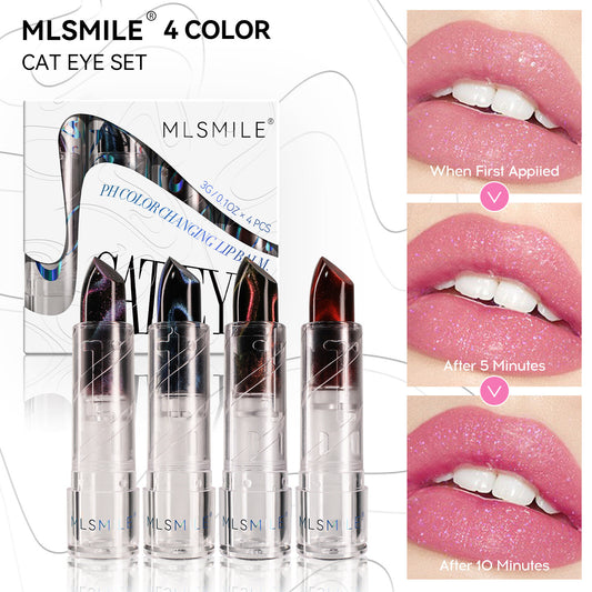 4PCS/set Glitter Lipstick Color Changing Cat Eye Metallic Shine Long Lasting
