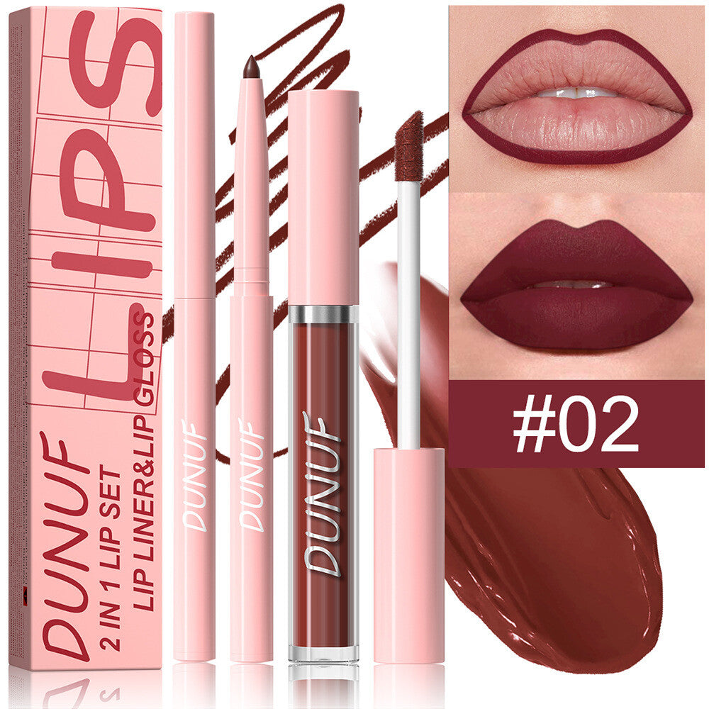 2-in-1 Lip Liner & Lipstick – Velvet Matte, Waterproof, Long Lasting Lip Gloss
