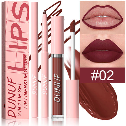 2-in-1 Lip Liner & Lipstick – Velvet Matte, Waterproof, Long Lasting Lip Gloss