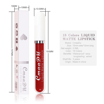 18 Colors Matte Liquid Lipstick - Waterproof, Transfer-Resistant Lip Gloss