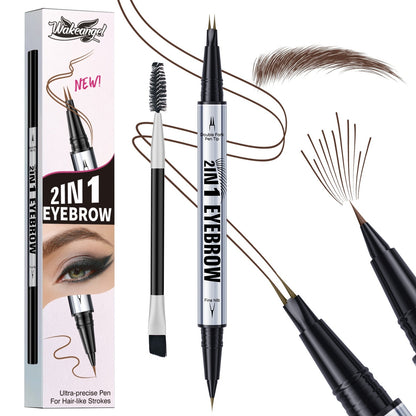 Dual-Ended Eyebrow Liner 2-Prong Tip + Blending Brush, Sweatproof Makeup