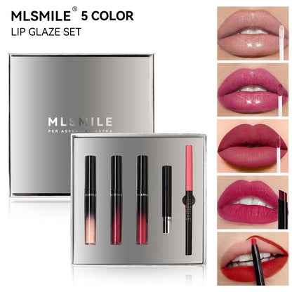 Sliver Gift Box 5PCS/set Matte Waterproof Long Lasting Lip Gloss Makeup