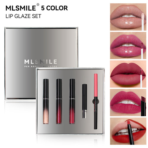 Sliver Gift Box 5PCS/set Matte Waterproof Long Lasting Lip Gloss Makeup