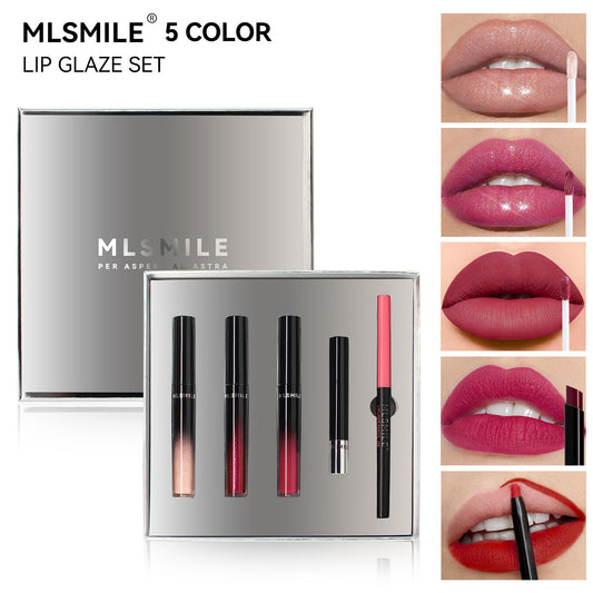 Sliver Gift Box 5PCS/set Matte Waterproof Long Lasting Lip Gloss Makeup