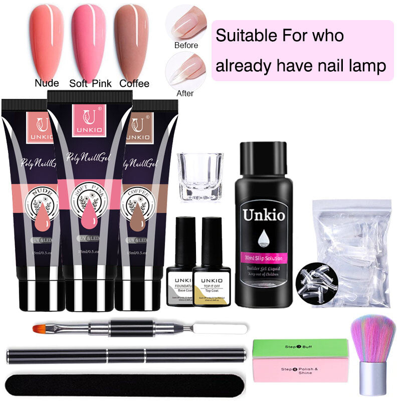 15ml Poly Nail Gel Kit 12in1 Nail Art Set Led Lamp Gel Varnish Quick Extension