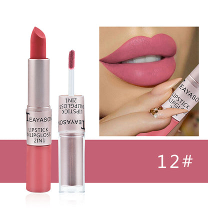 2-in-1 Lipstick & Lip Gloss Matte & Glossy Double Ended Waterproof Long Lasting