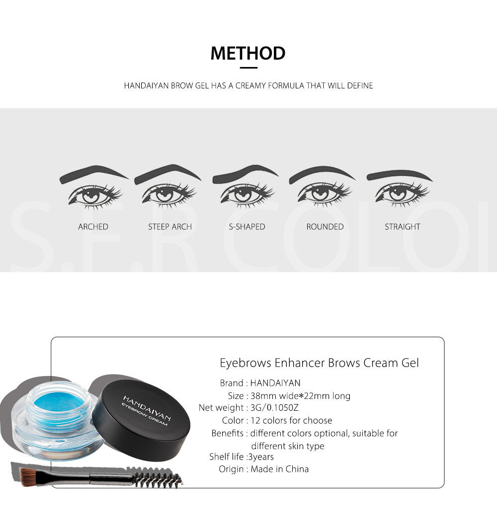 12-Color Eyebrow Liner & Mascara with Brush- Waterproof For Sparse Brows