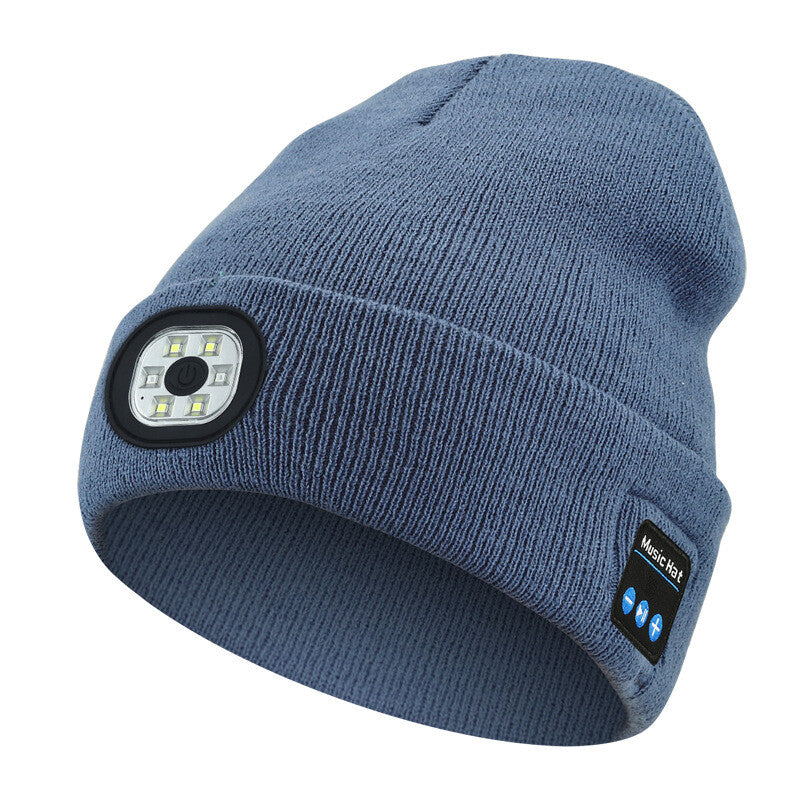 Bluetooth Beanie Hat with Light, Unisex USB Rechargeable 4 LED Headlamp Cap with
