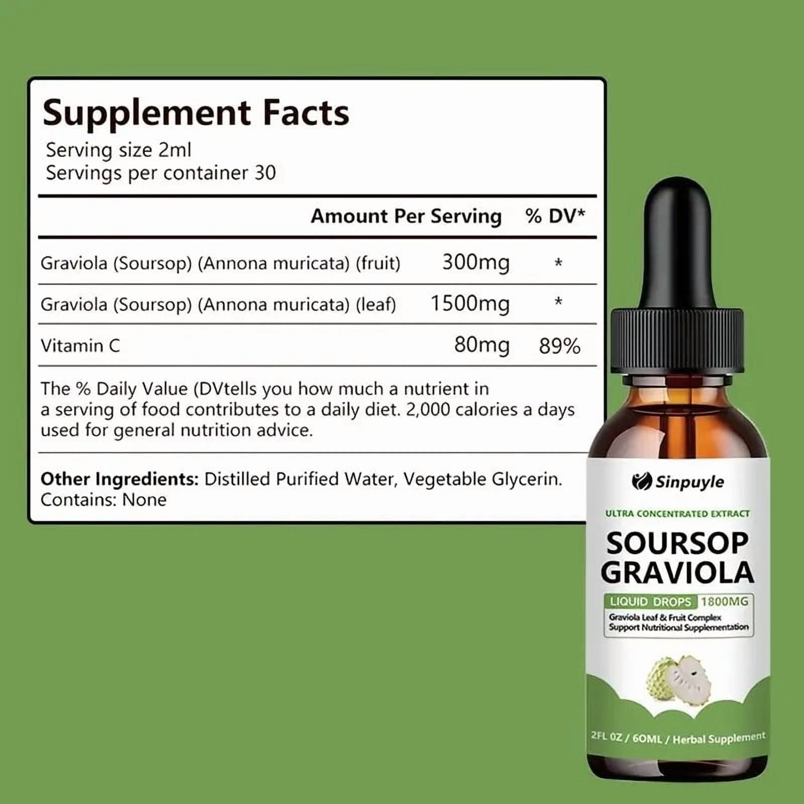 Sinpuyle Soursop Graviola Ultra Concentrated Liquid Drops (1800MG)–2FL OZ (60ML)
