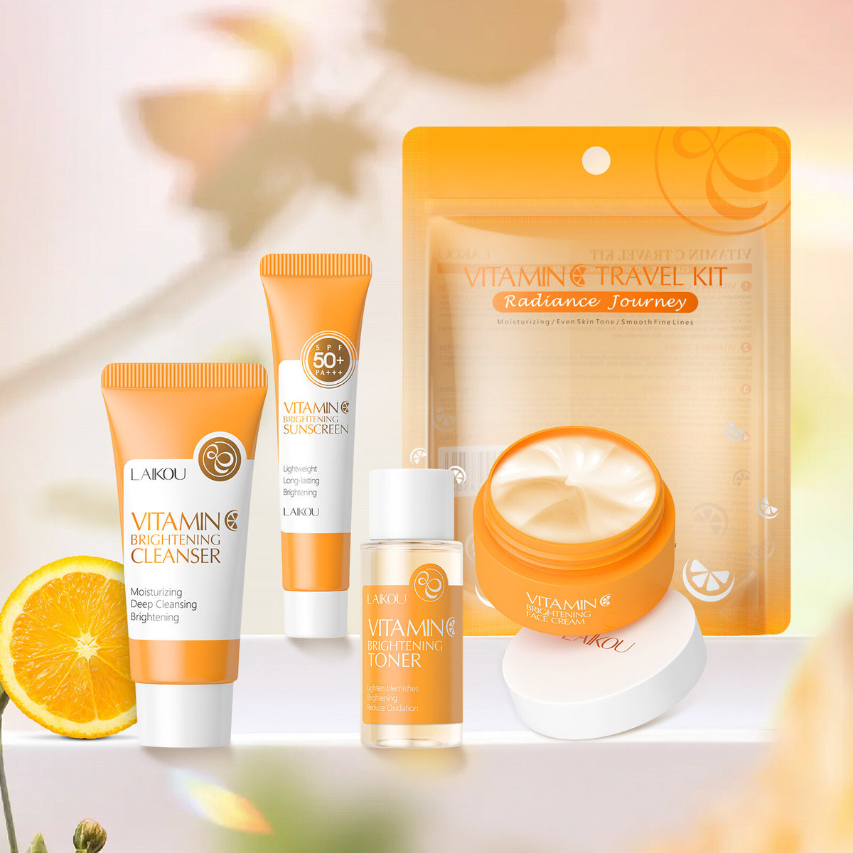 Skin Care Sets 4pcs Gift Box Vitamin C Cleanser Toner Sunscreen Essence Cream
