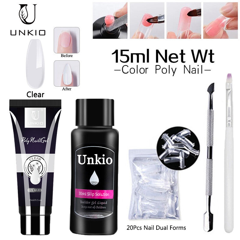 Poly Nail Acrylic Gel Kit 15ml Clear Crystal Builder Colors with Nail Gel Polish