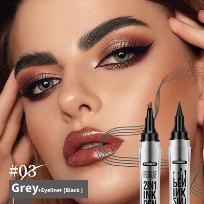 2in1 4 Forked Eyebrow Liner Brow Pen Eyeliner - Real Hair Strokes, Waterproof