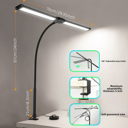LED Desk Lamp with Clamp Double Head Desk Lamp with 360° Adjustable Gooseneck