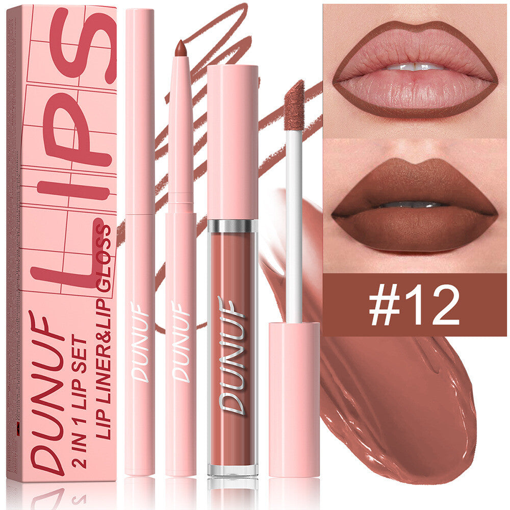 2-in-1 Lip Liner & Lipstick – Velvet Matte, Waterproof, Long Lasting Lip Gloss