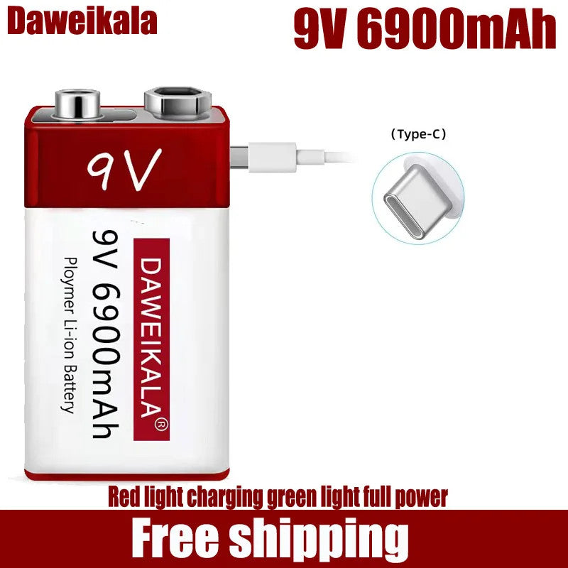 9V 6900mAh Rechargeable Li-ion Battery High Capacity for Multimeter Microphone