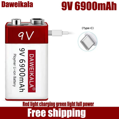 9V 6900mAh Rechargeable Li-ion Battery High Capacity for Multimeter Microphone