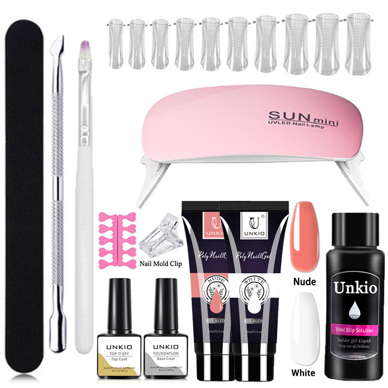 Poly Nail Gel Set with Nail Art Tool Kit LED Lamp full Manicure Quick Extension