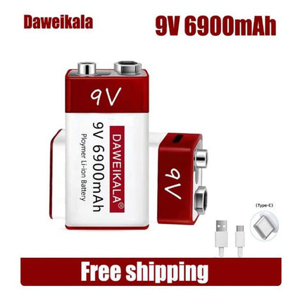 9V 6900mAh Rechargeable Li-ion Battery High Capacity for Multimeter Microphone