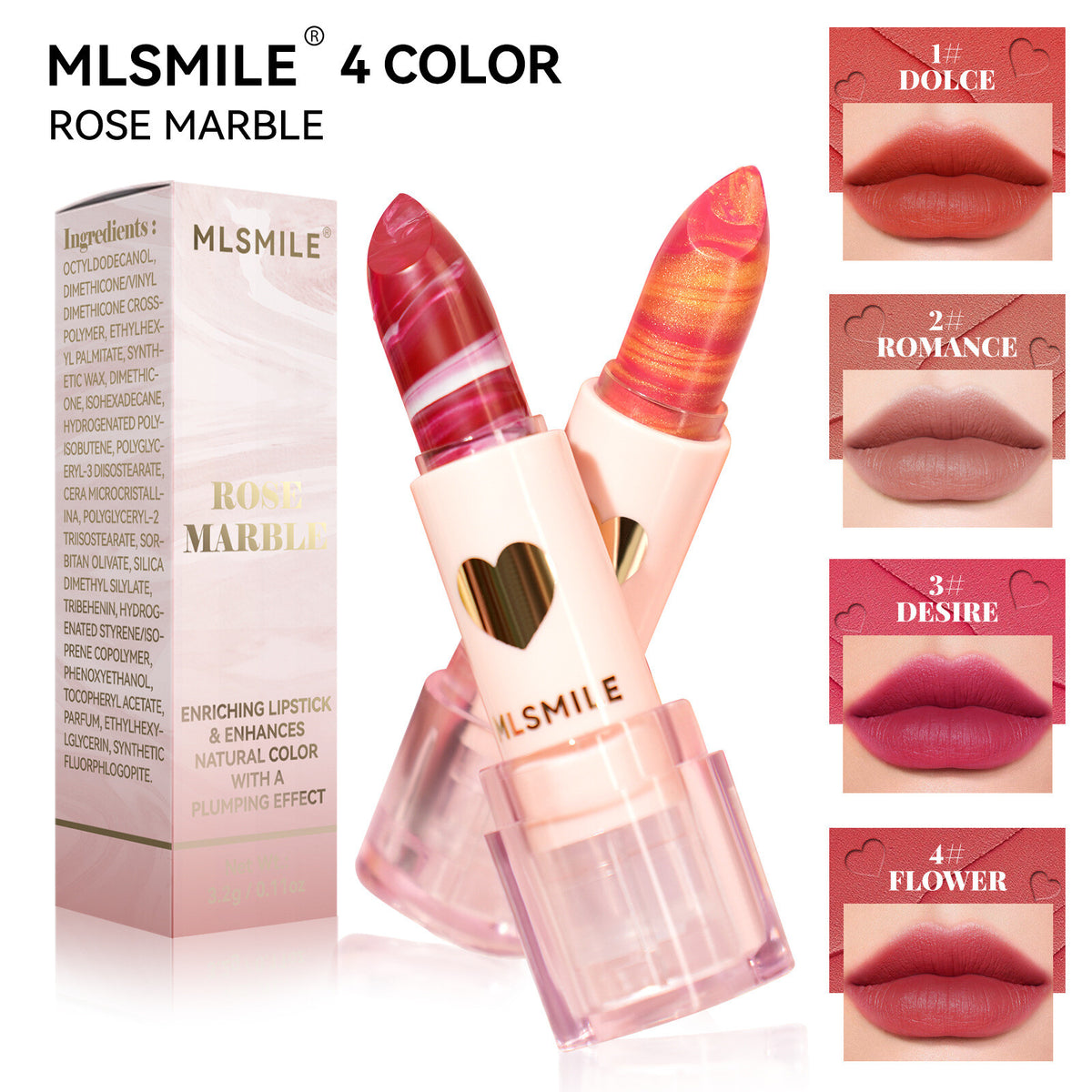 Marble Matte Lipstick 4 Colors Velvet Matte Finish Moisturizing and Long Lasting