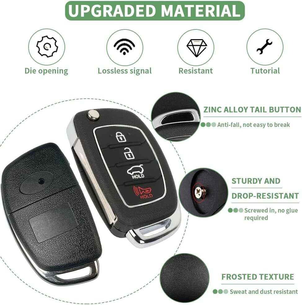 Key Fob Case for Hyundai Sonata Santa Fe Sport with Insert Rubber Pad Keypad