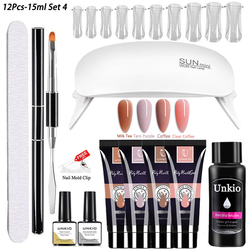 Poly Nail Gel Set 6W LED Lamp Full Manicure Quick Extension Nails Building Tool
