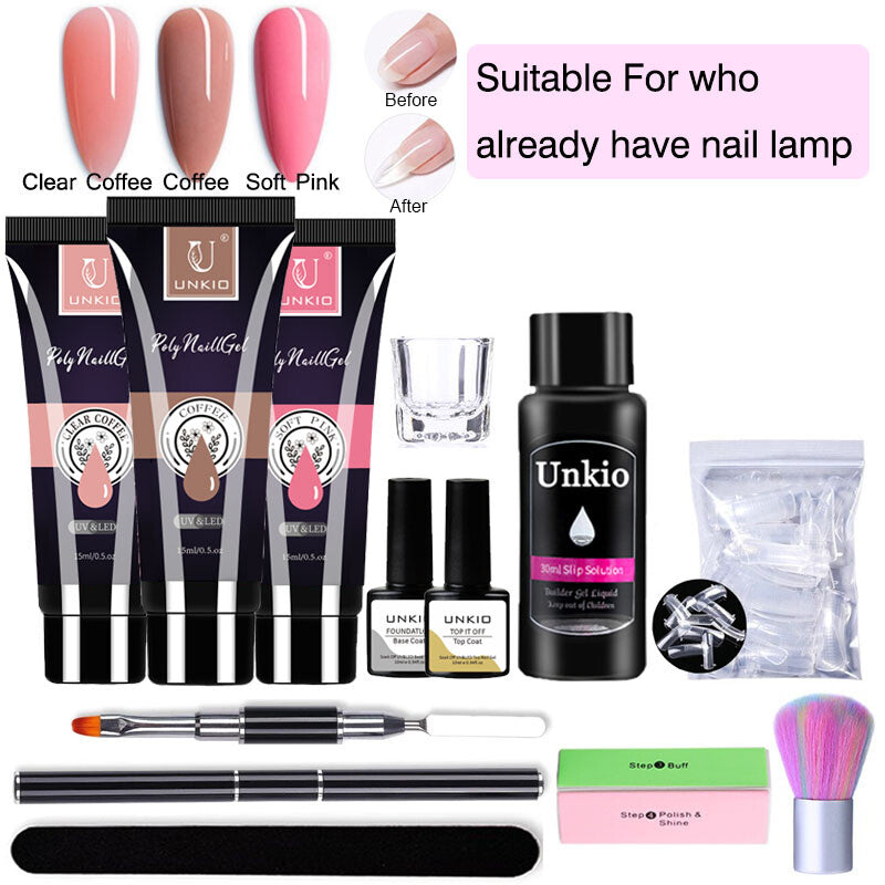 15ml Poly Nail Gel Kit 12in1 Nail Art Set Led Lamp Gel Varnish Quick Extension