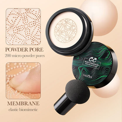 Mushroom CC Cream Color Correcting Concealer Contour Cushion BB, Oil-Free