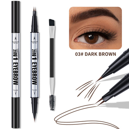 Dual-Ended Eyebrow Liner 2-Prong Tip + Blending Brush, Sweatproof Makeup