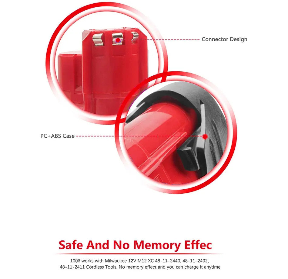 12V 3.0Ah Li-ion Battery for Milwaukee M12 Cordless Power Tools - 3000mAh