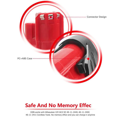 12V 3.0Ah Li-ion Battery for Milwaukee M12 Cordless Power Tools - 3000mAh