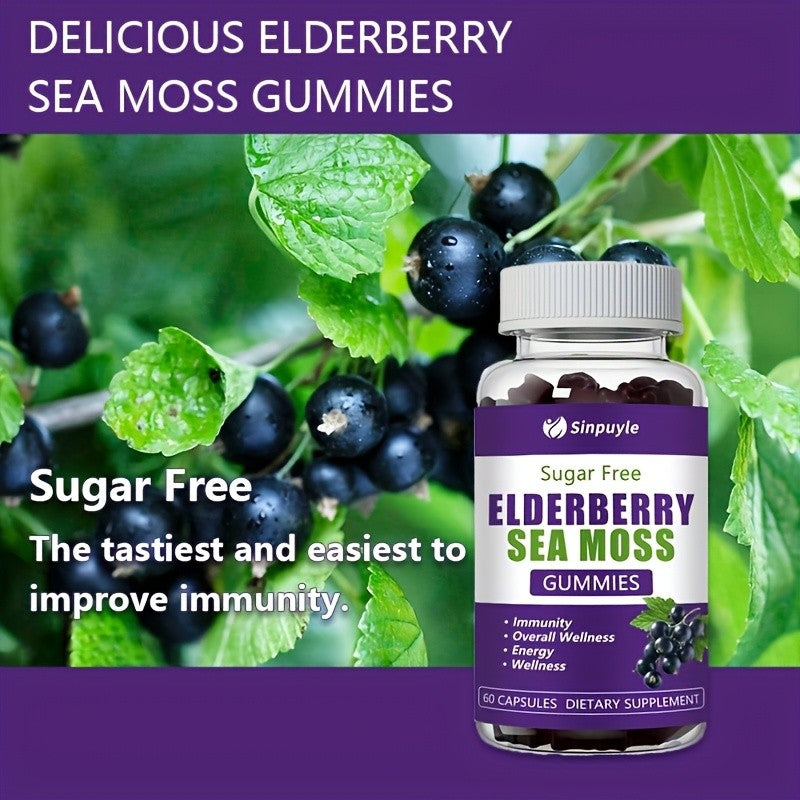 Sinpuyle Sugar Free Elderberry Sea Moss Gummies Energy Boost Supplement-1 Bottle