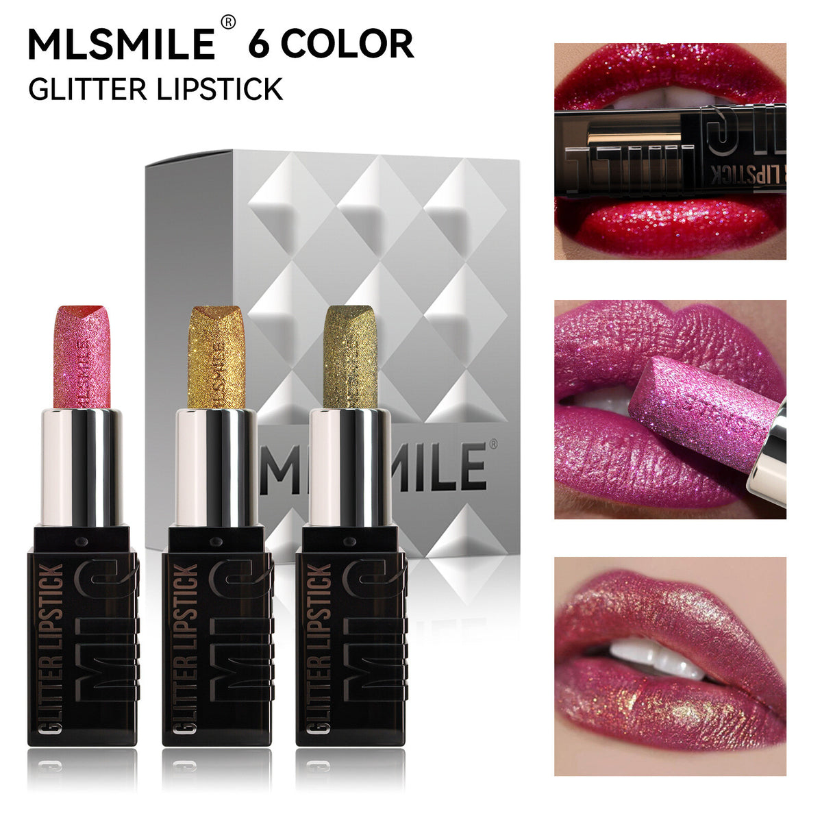 3pc/box Metallic Glitter Lipstick Set for women 6 color Waterproof Smudge Proof