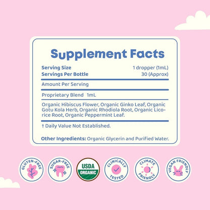 Kids Herbal Focus Drops with Ginkgo Biloba for Concentration Support