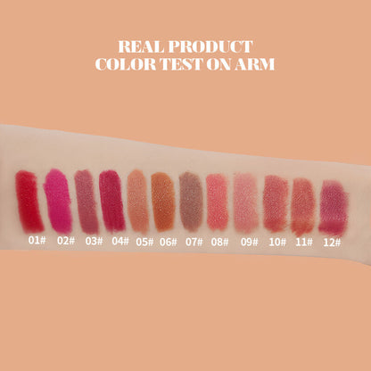 12-Color Bullet Lipstick ✨ Velvet Matte Finish 💋 Transfer-Resistant & Creamy