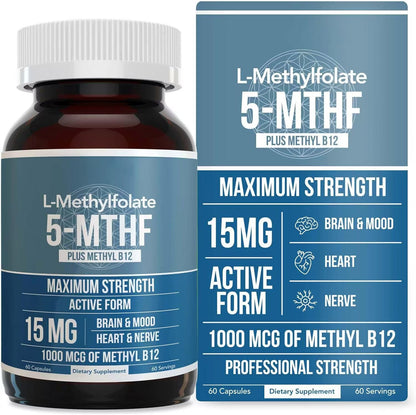 L-Methylfolate 5-MTHF 15mg Methylated Folate for Mood & Neurological Support
