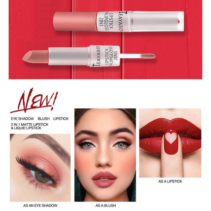 2-in-1 Lipstick & Lip Gloss Matte & Glossy Double Ended Waterproof Long Lasting
