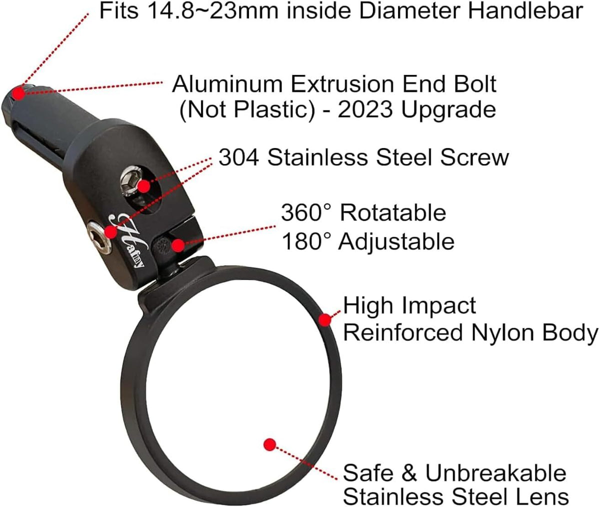 Hafny Bar End Bike Mirror, Stainless Steel Lens (Black 62 Diameter * 2PCS)